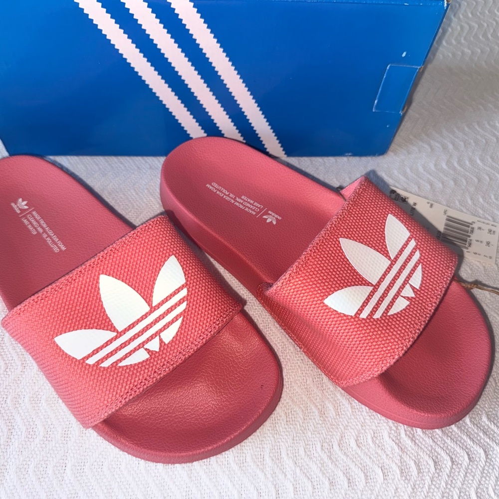 Adidas Pink Slides with White Logo